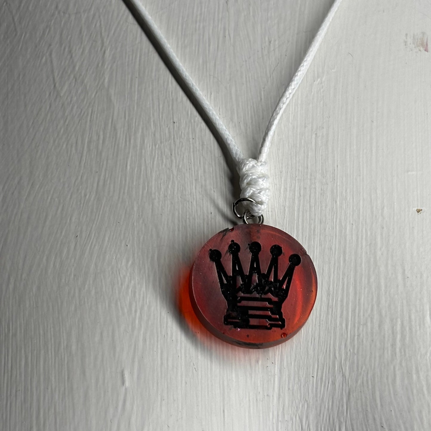 Warm Red Queen - Handmade Resin Chess Necklace