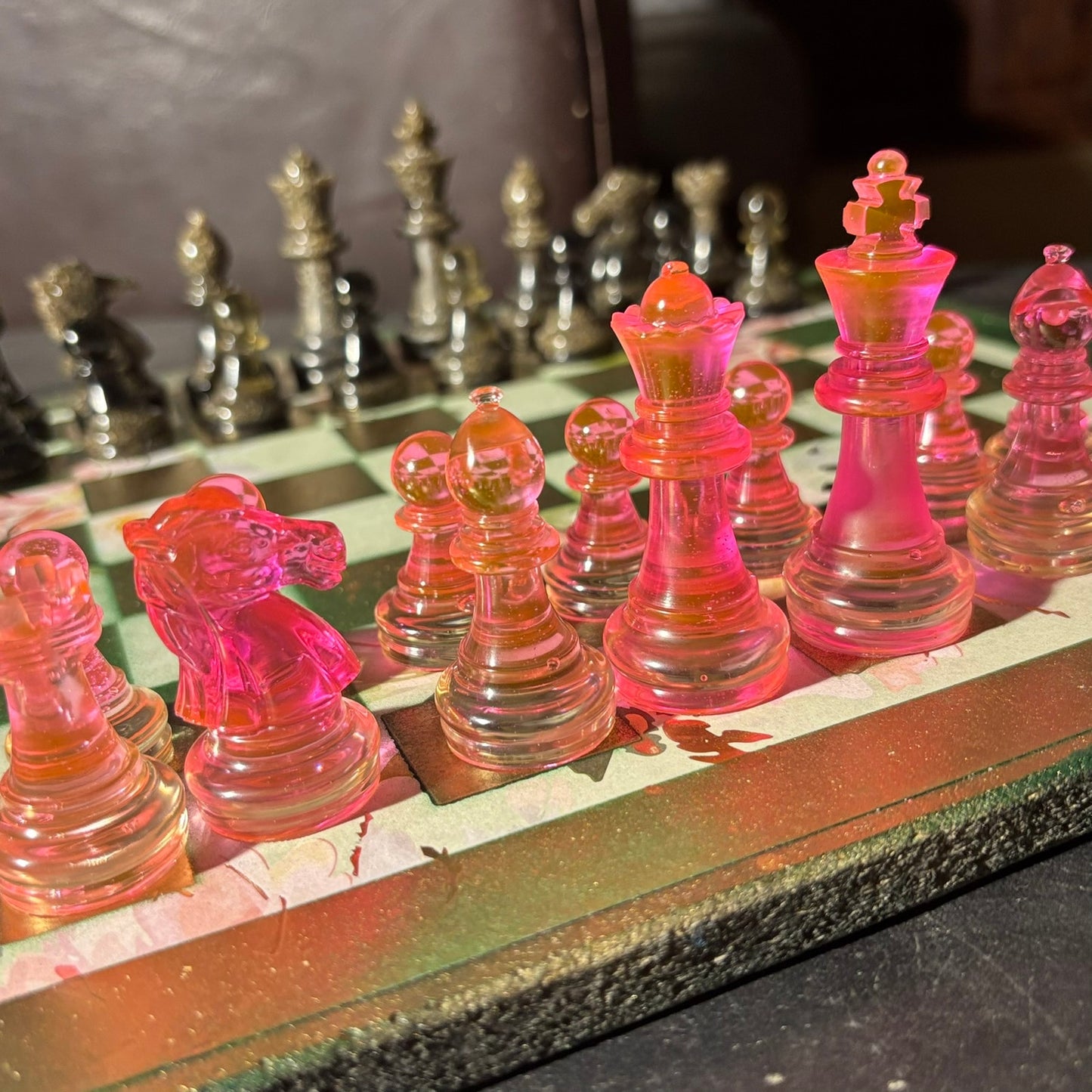 Luxury Pink Green - Scrapbook Chess Set