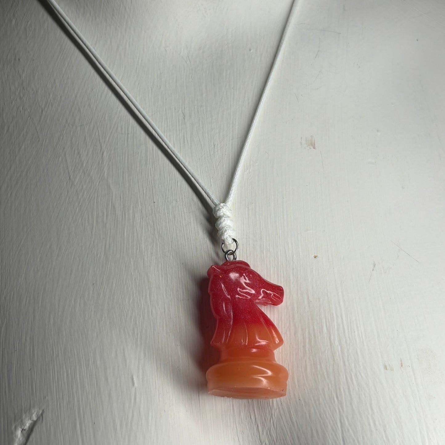 Red & Orange Knight - Handmade Resin Chess Necklace