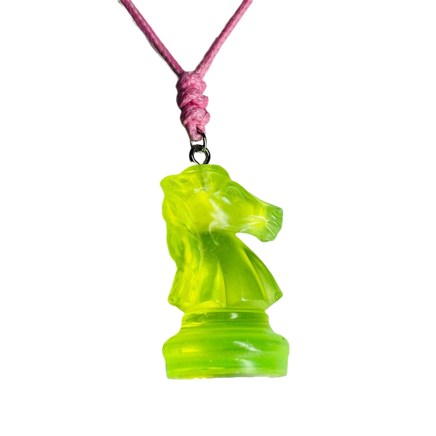 Neon Green Knight - Handmade Resin Chess Necklace