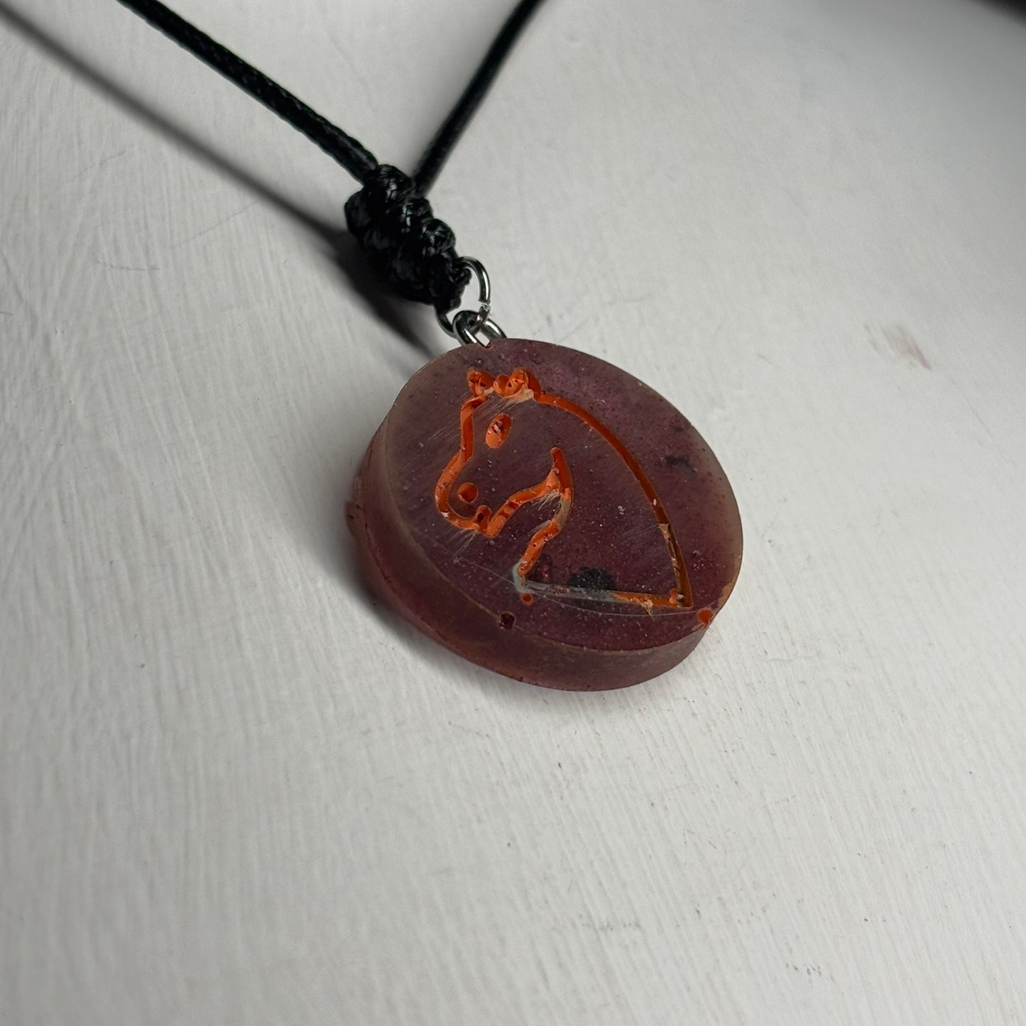 Faded Red Knight - Handmade Resin Chess Necklace