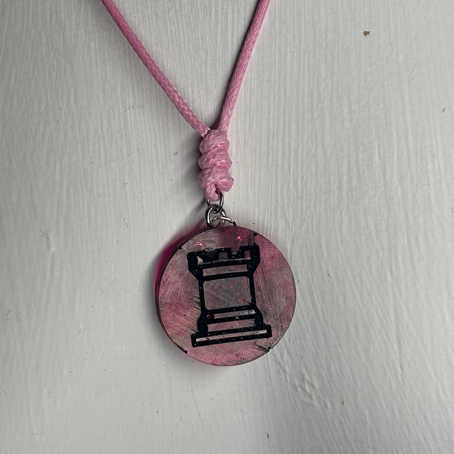 Pinks Rook - Handmade Resin Chess Necklace