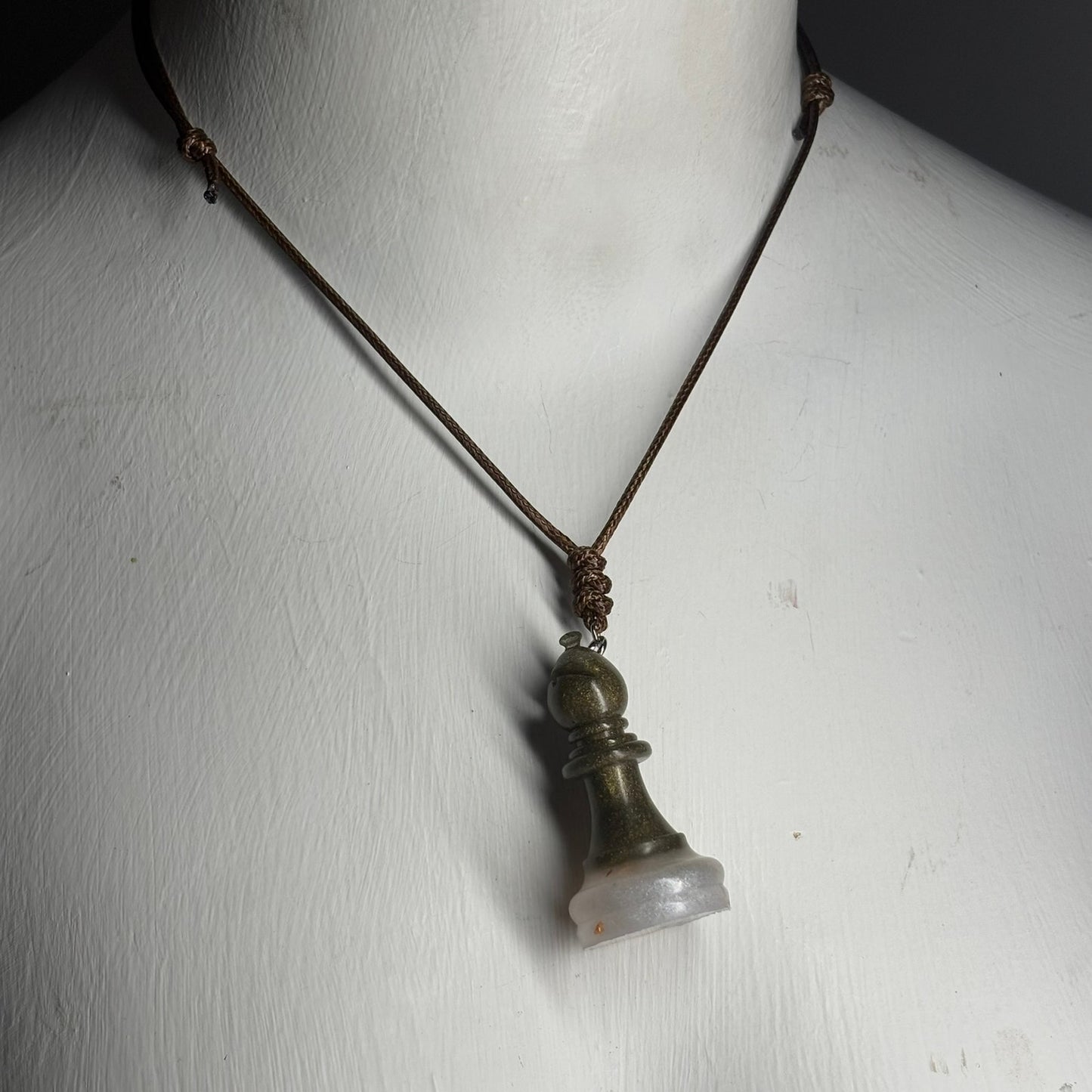 Vintage Green Bishop - Handmade Resin Chess Necklace
