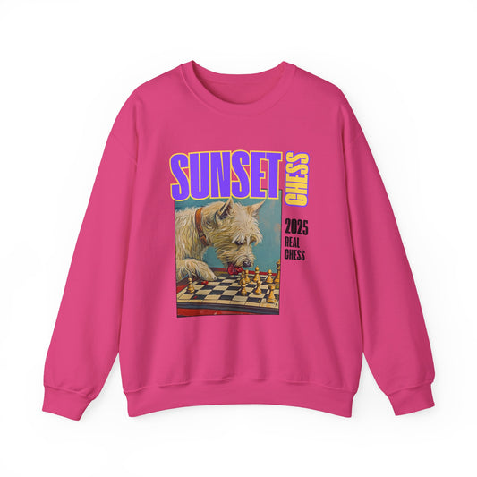 Puppy Plays Chess - Pink Chess Crewneck Sweater