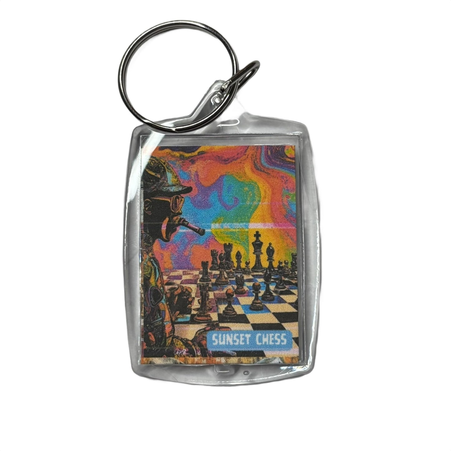 Swirly Rainbow - Chess  Photo Keychain
