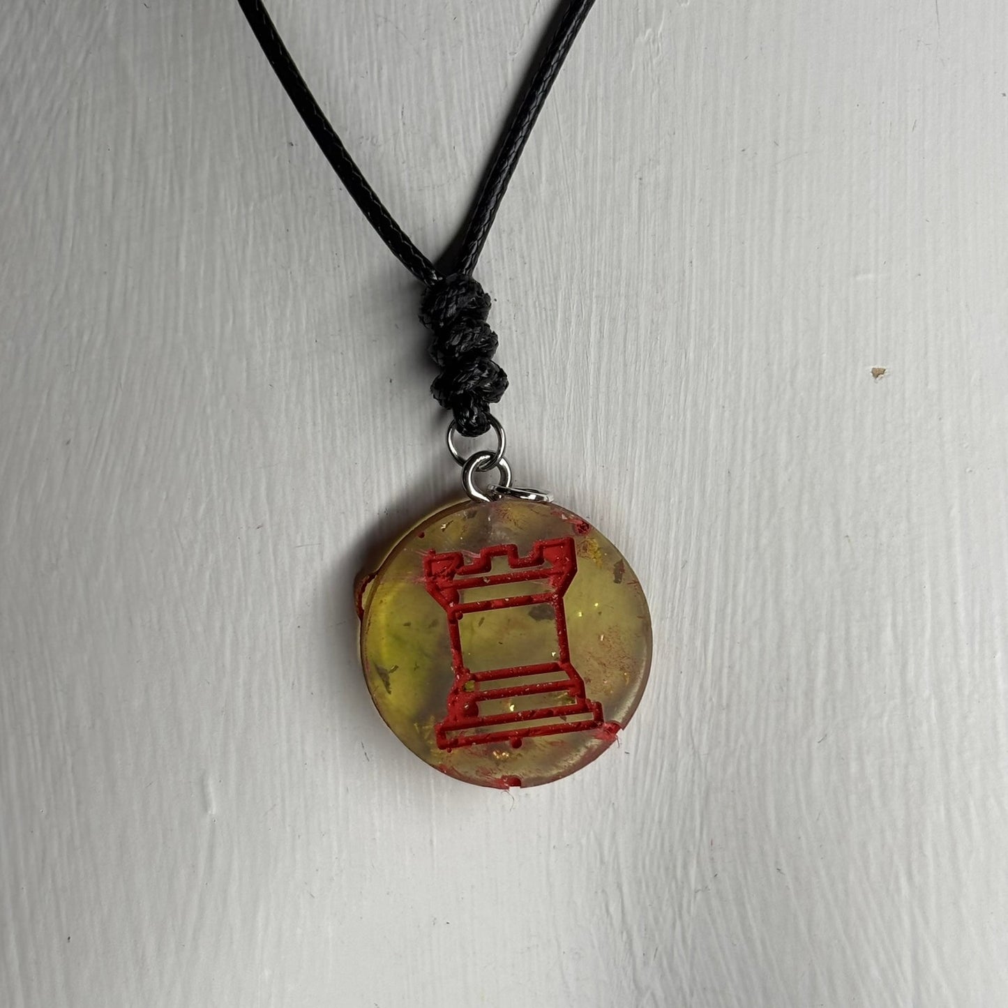 Amber Yellow Rook - Handmade Resin Chess Necklace