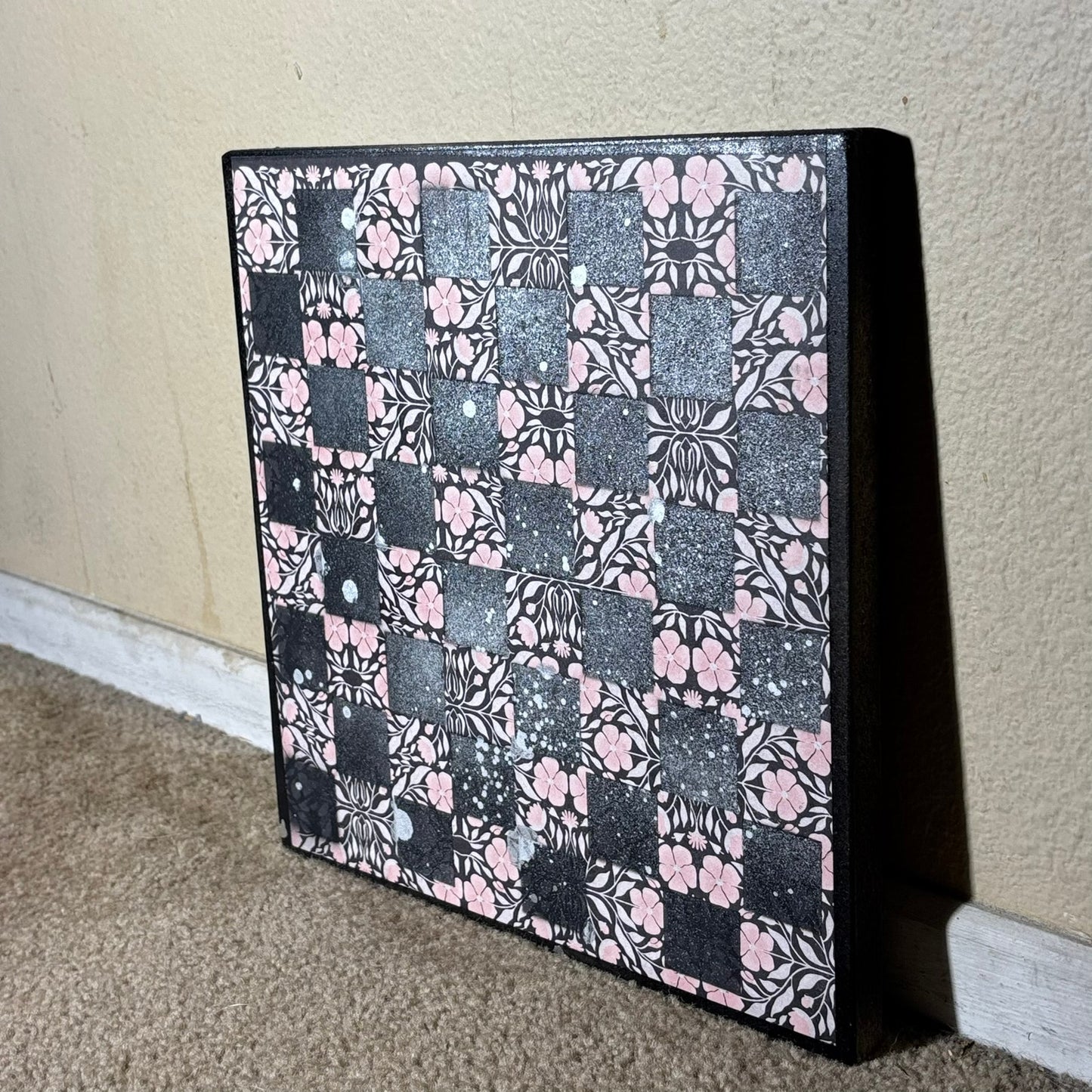 Vintage Peach Pink Flowers - Scrapbook Chess Board