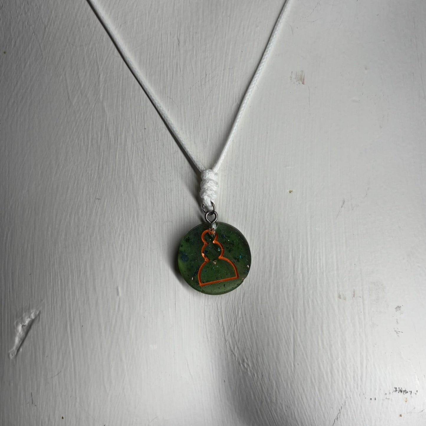 Green Crystal Orange Pawn - Handmade Resin Chess Necklace