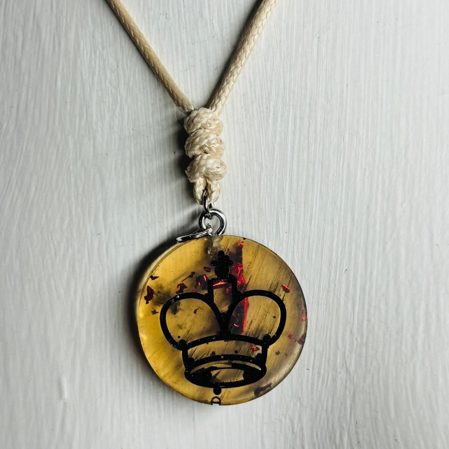 Cream Vintage Yellow King - Handmade Resin Chess Necklace