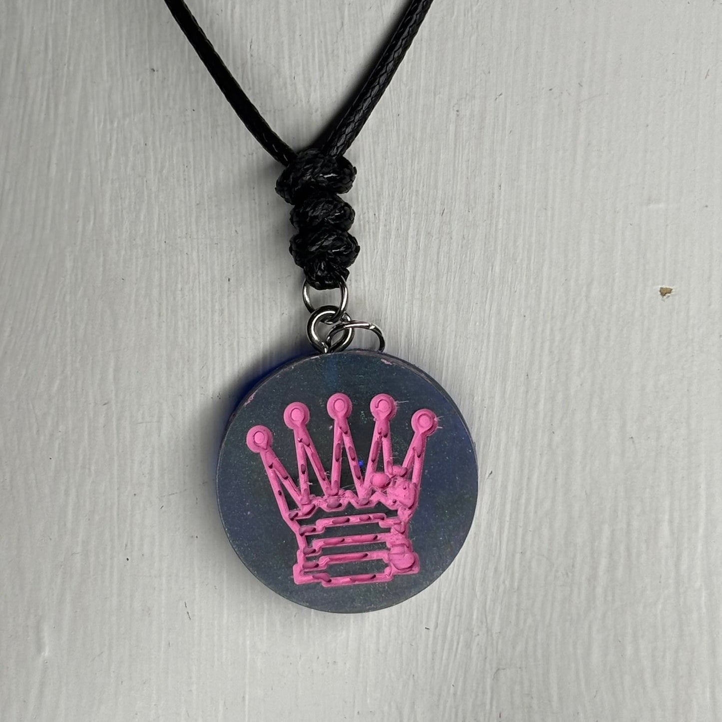 Pink Print Queen - Handmade Resin Chess Necklace