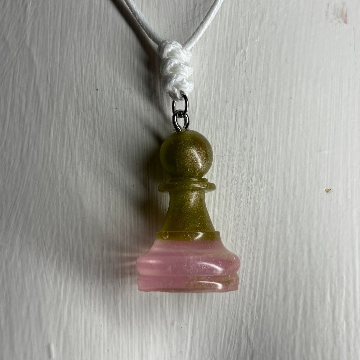 Royal Green & Pink Pawn - Handmade Resin Chess Necklace