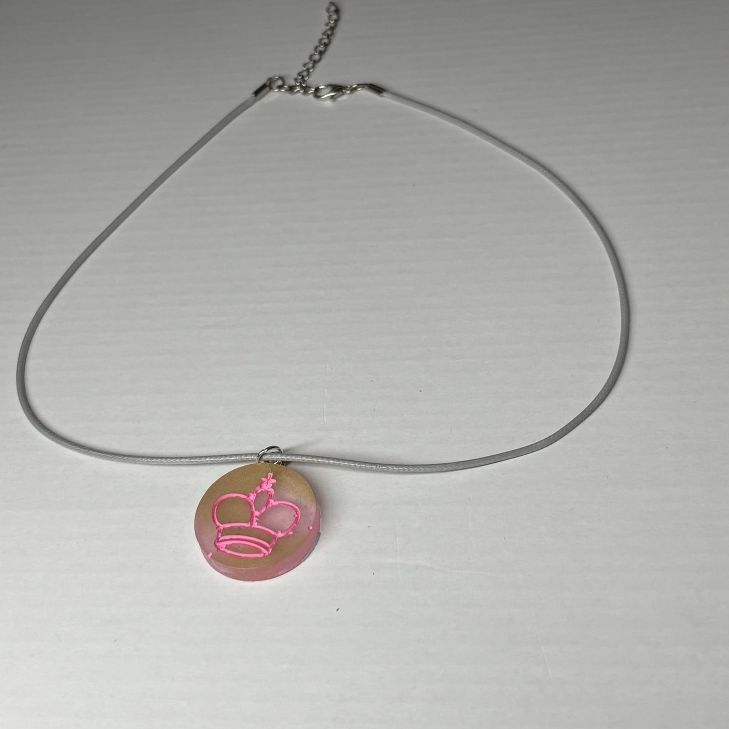 Cream Pink King - Handmade Resin Chess Necklace