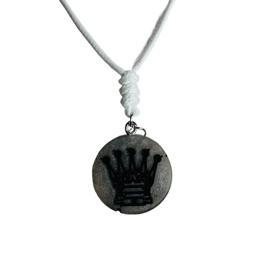 Dark Gray Queen - Handmade Resin Chess Necklace