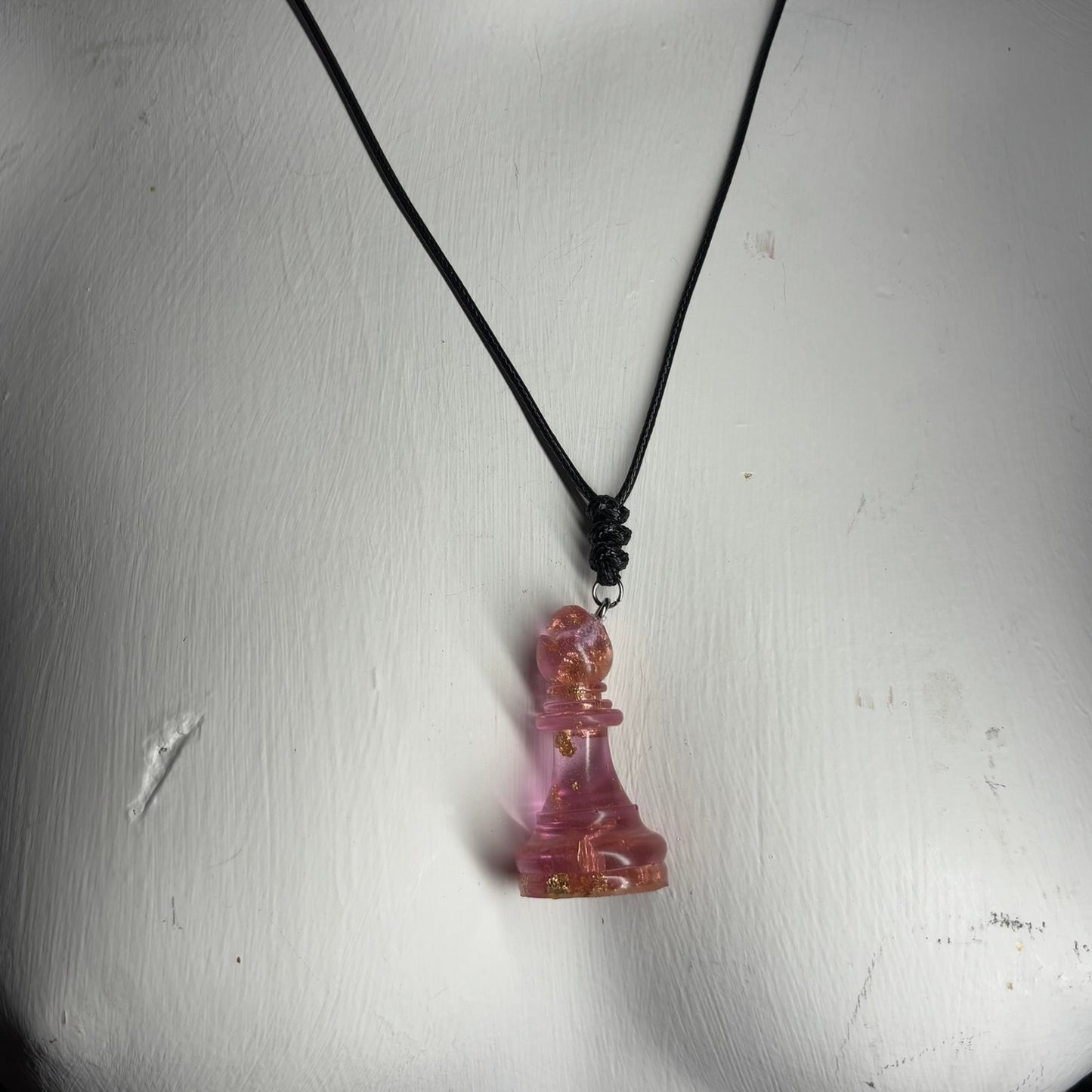 Pink Crystal Bishop - Handmade Resin Chess Necklace