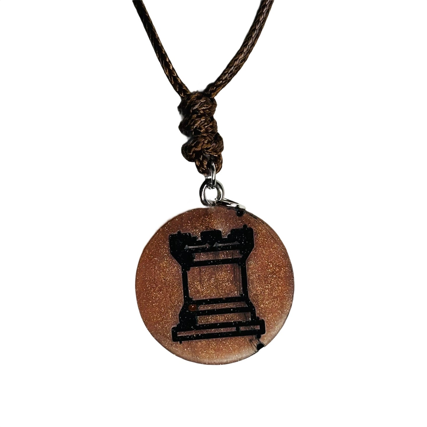 Amber Brown Rook - Handmade Resin Chess Necklace
