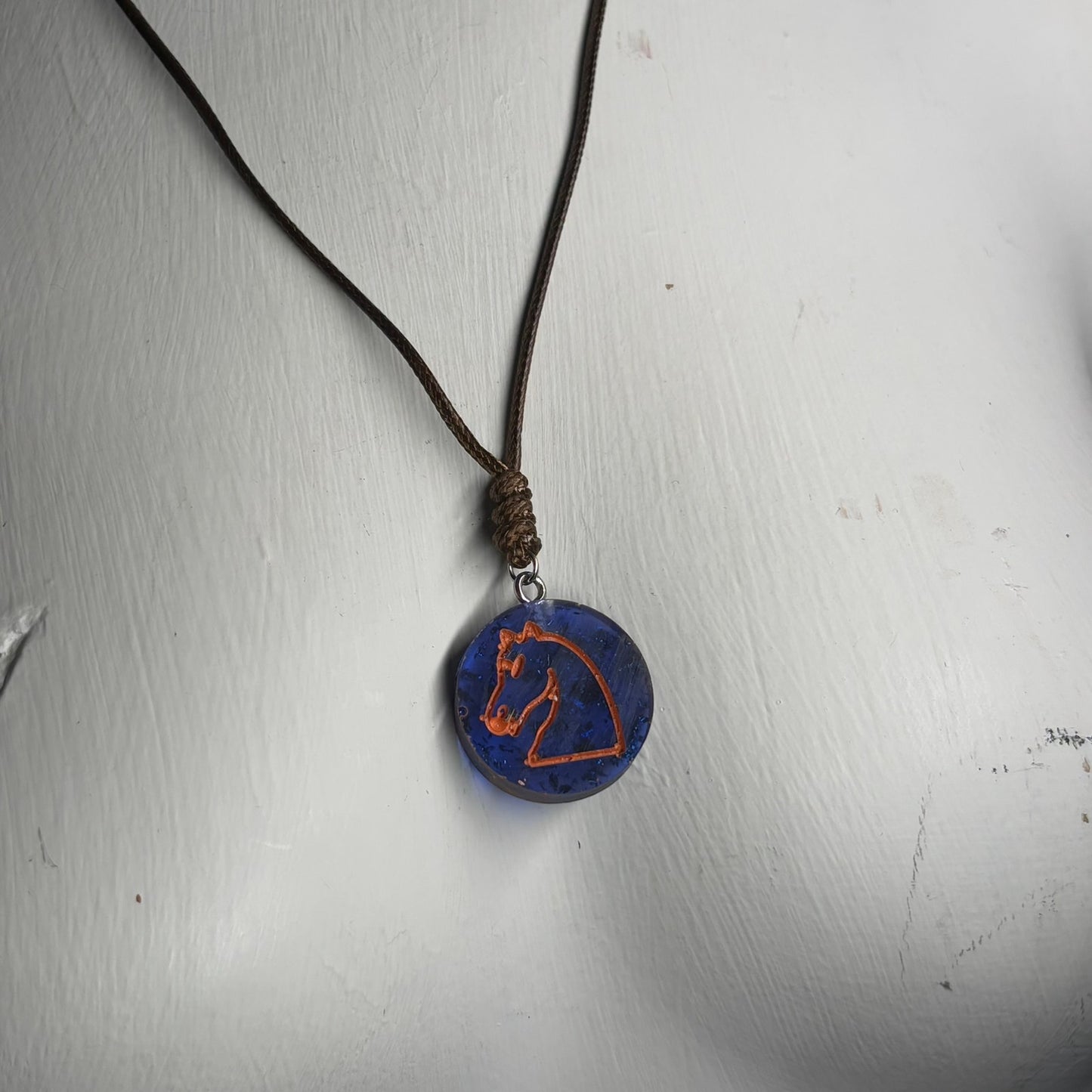 Navy Blue Knight - Handmade Resin Chess Necklace