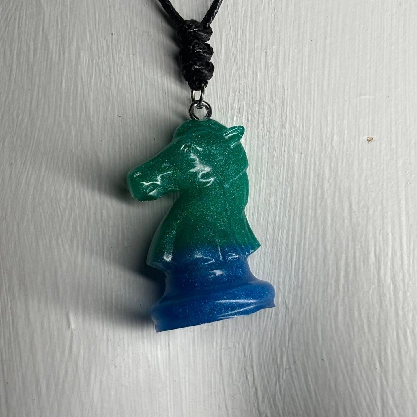Green & Blue Knight - Handmade Resin Chess Necklace
