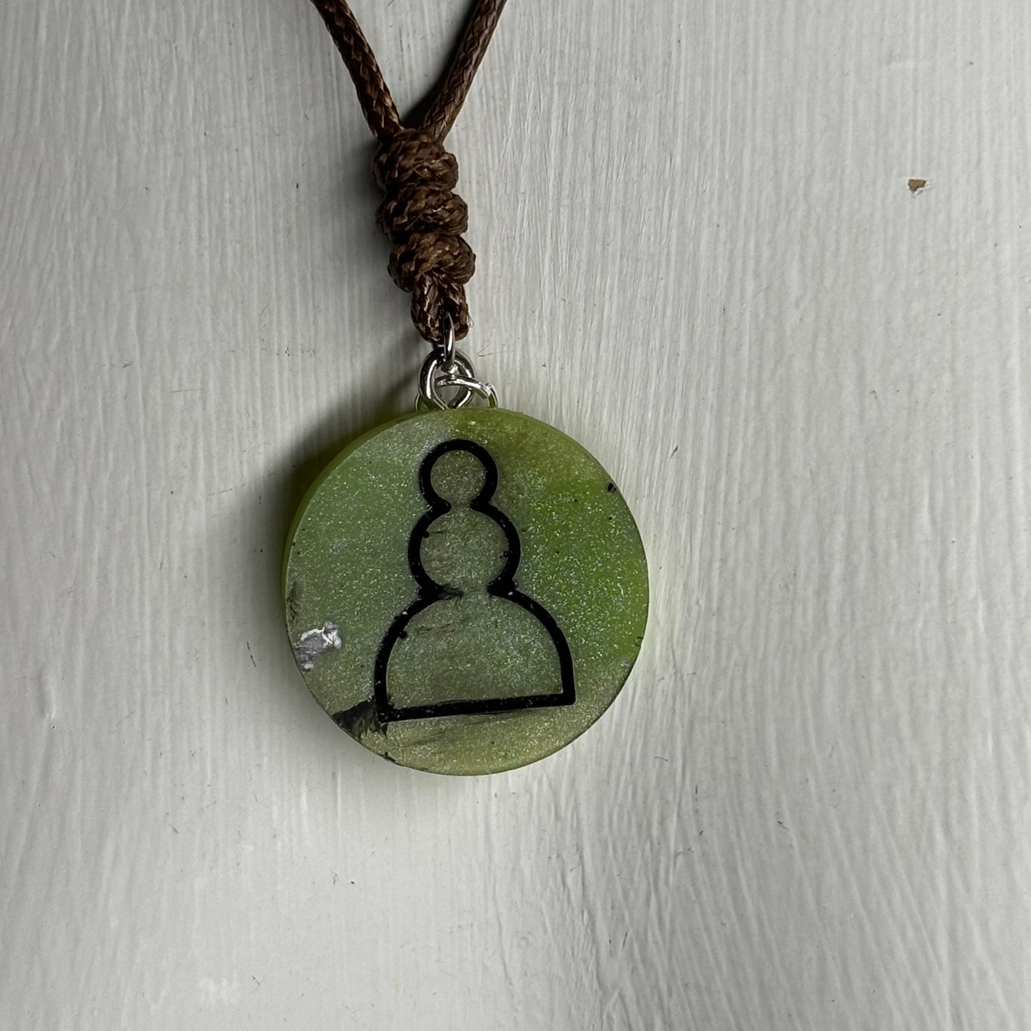 Simple Green Pawn - Handmade Resin Chess Necklace