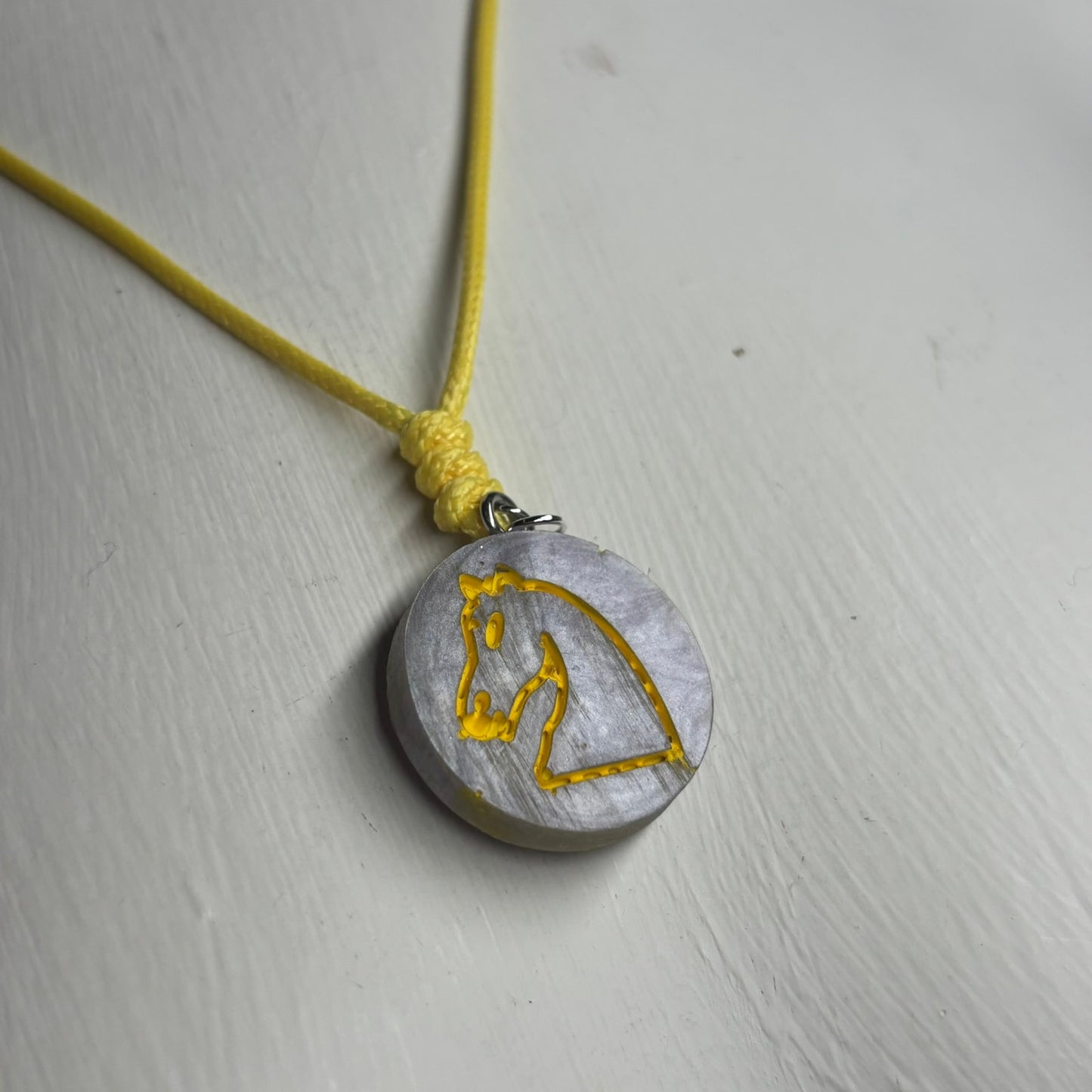 Yellow & Purple Knight - Handmade Resin Chess Necklace