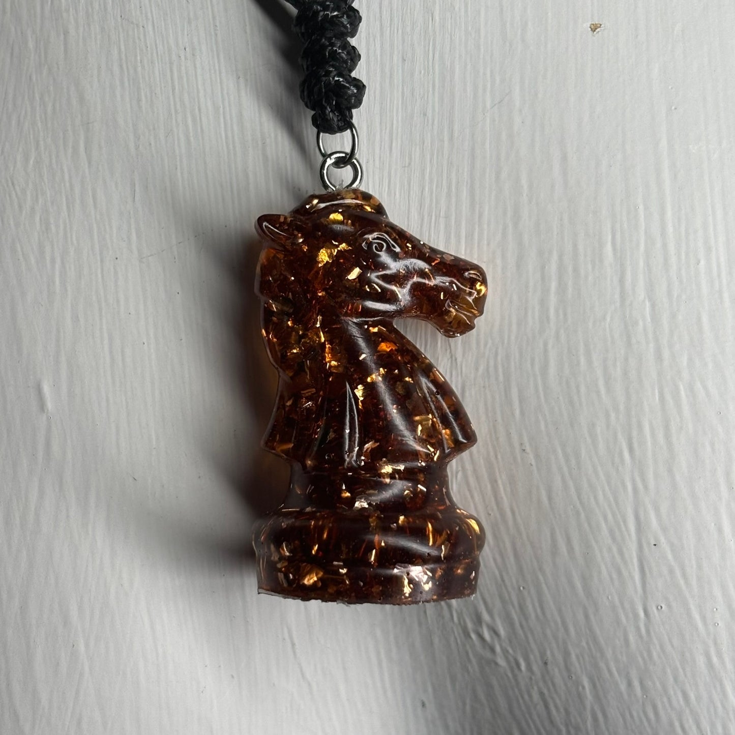 Dark Amber Knight - Handmade Resin Chess Necklace