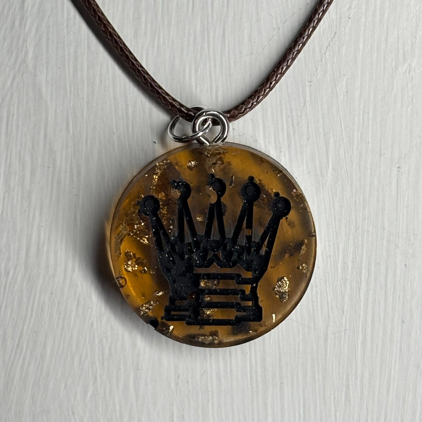 Dark Amber Queen - Handmade Resin Chess Necklace