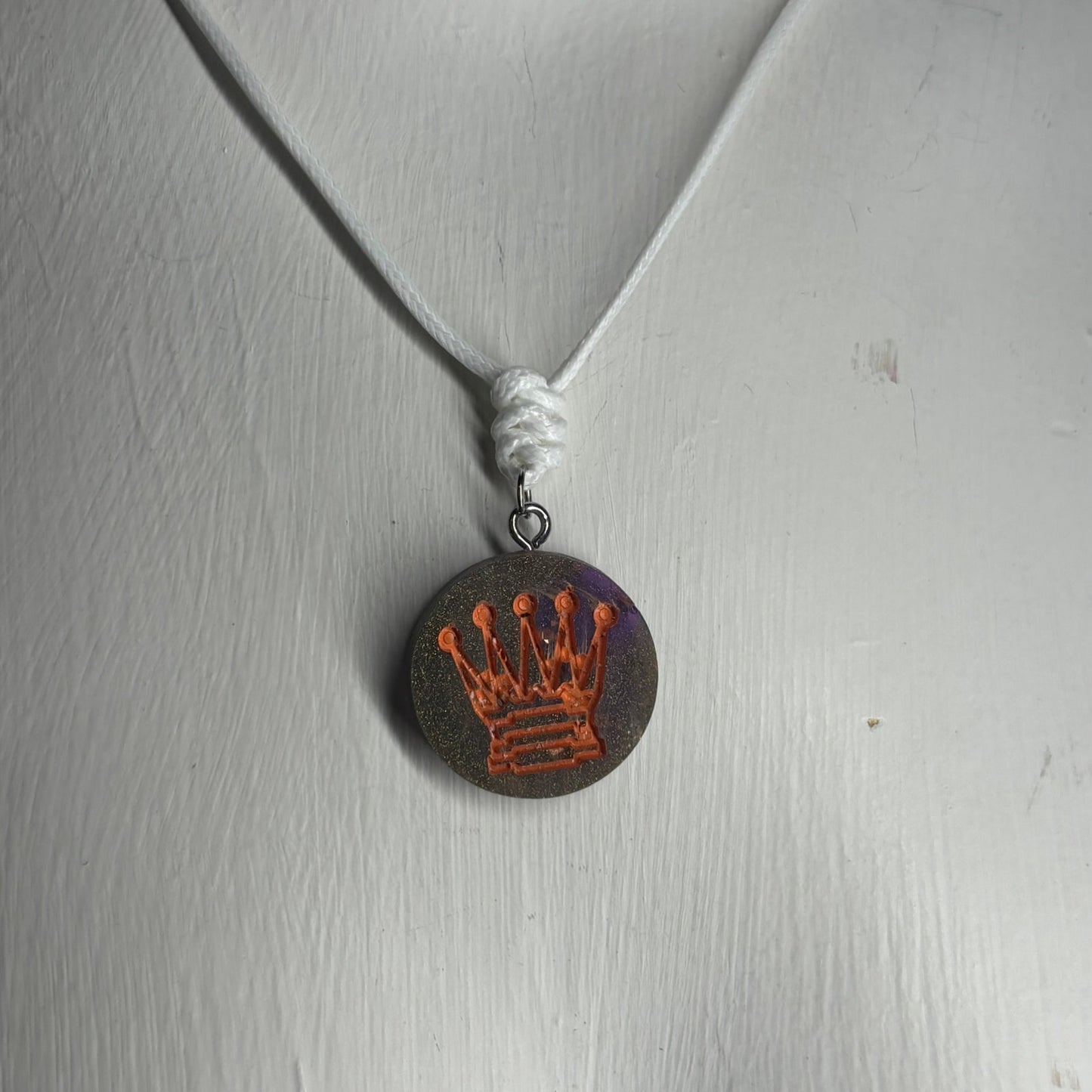 Orange Print Queen - Handmade Resin Chess Necklace