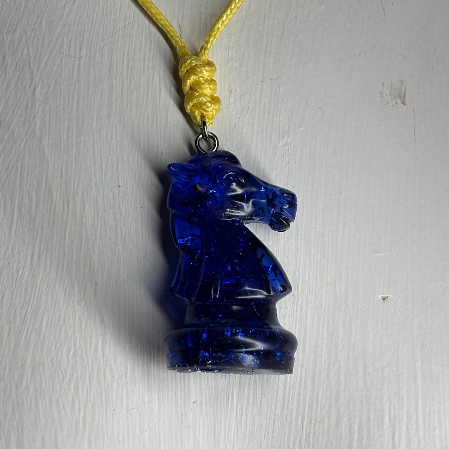 Navy Blue Knight - Handmade Resin Chess Necklace