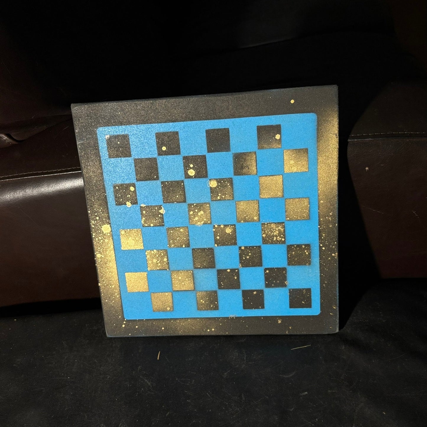 Blue & Black Gold Mist - Painted Chess Board