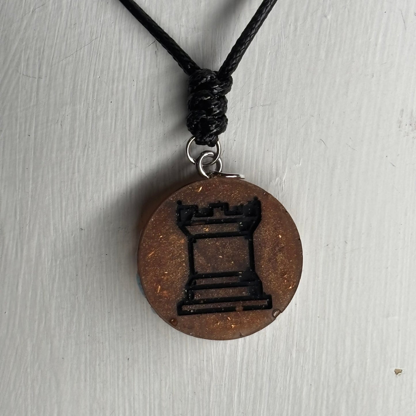 Brown Vintage Rook - Handmade Resin Chess Necklace