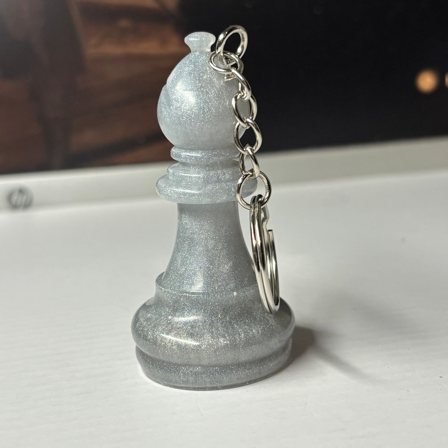 Gray Ice Bishop - Handmade Resin Keychain - Large Edition