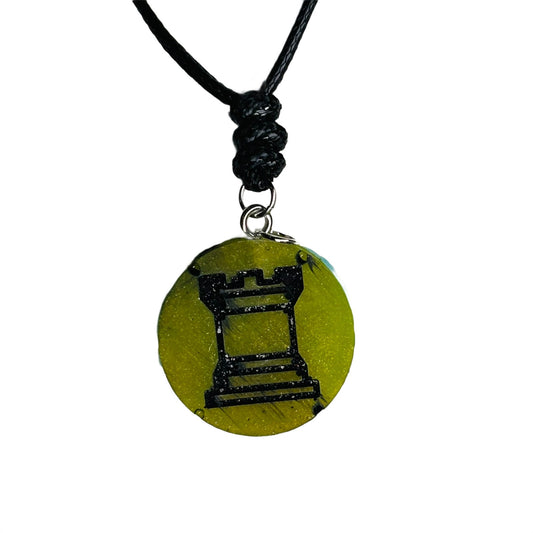 Dark Green Rook - Handmade Resin Chess Necklace
