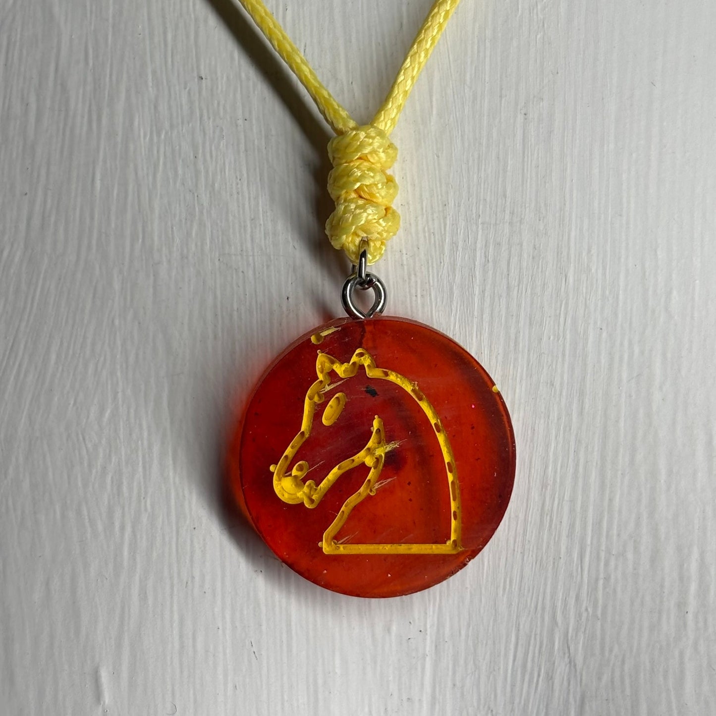 Cherry Red Knight - Handmade Resin Chess Necklace