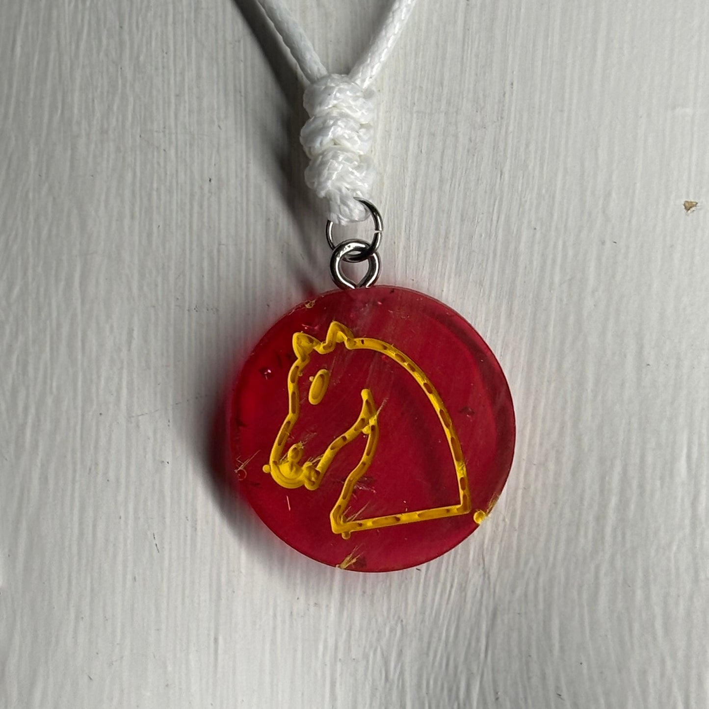 Cherry Translucent Red Knight - Handmade Resin Chess Necklace