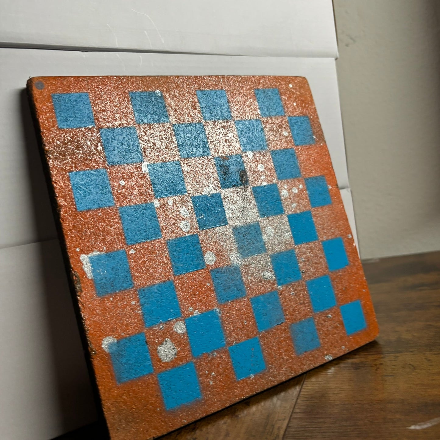 Blue Orange Splatter - Painted Double Sided Chess Board