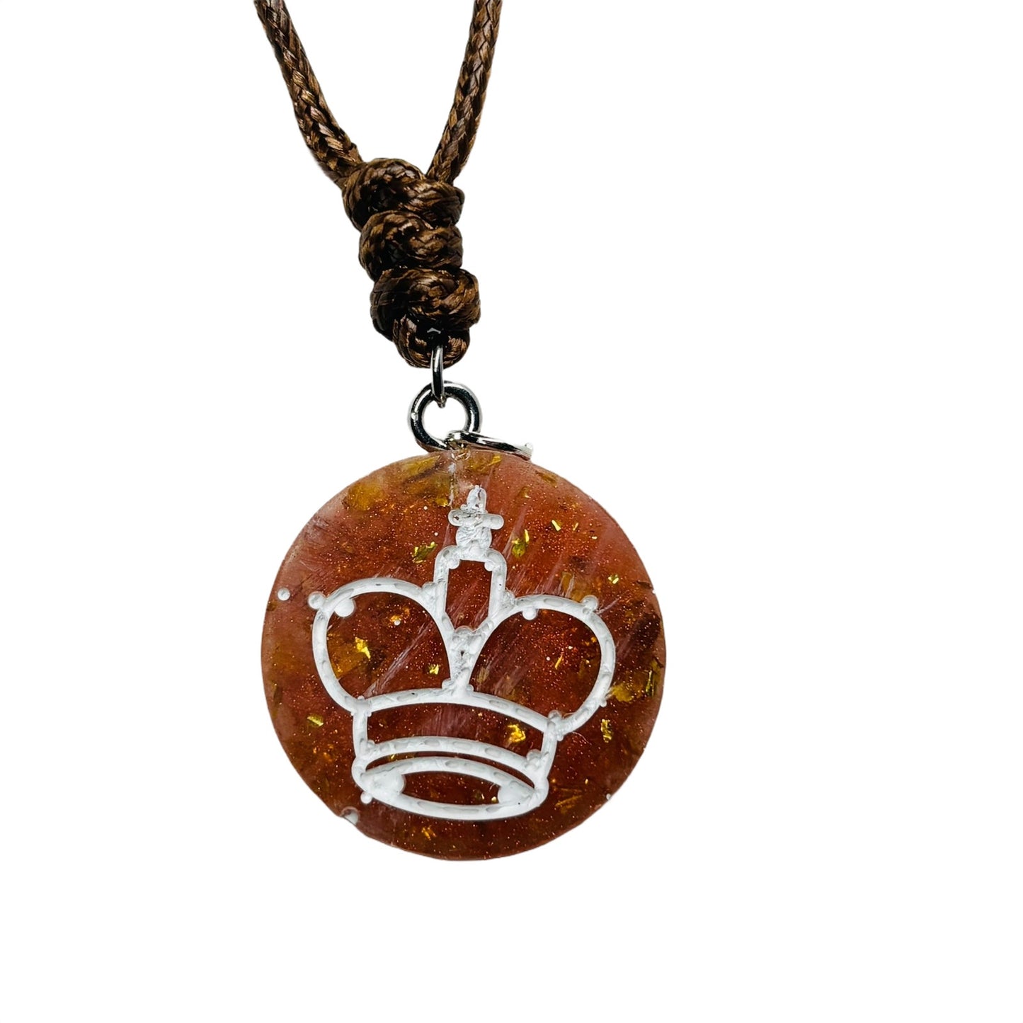 Orange Crystal King - Handmade Resin Chess Necklace
