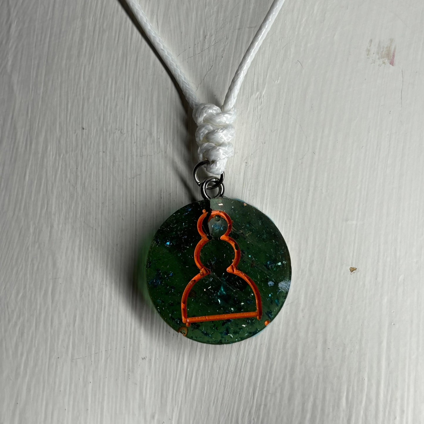 Green Orange Pawn - Handmade Resin Chess Necklace