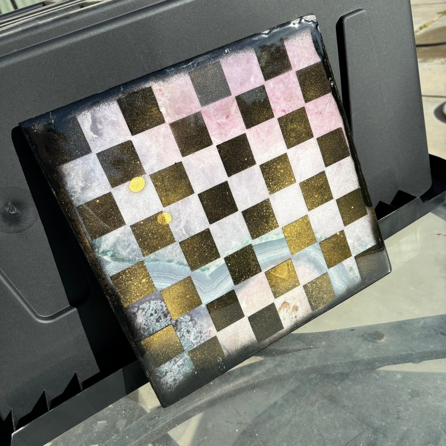 Pink Beach Gold - Resin Coated Chess Board