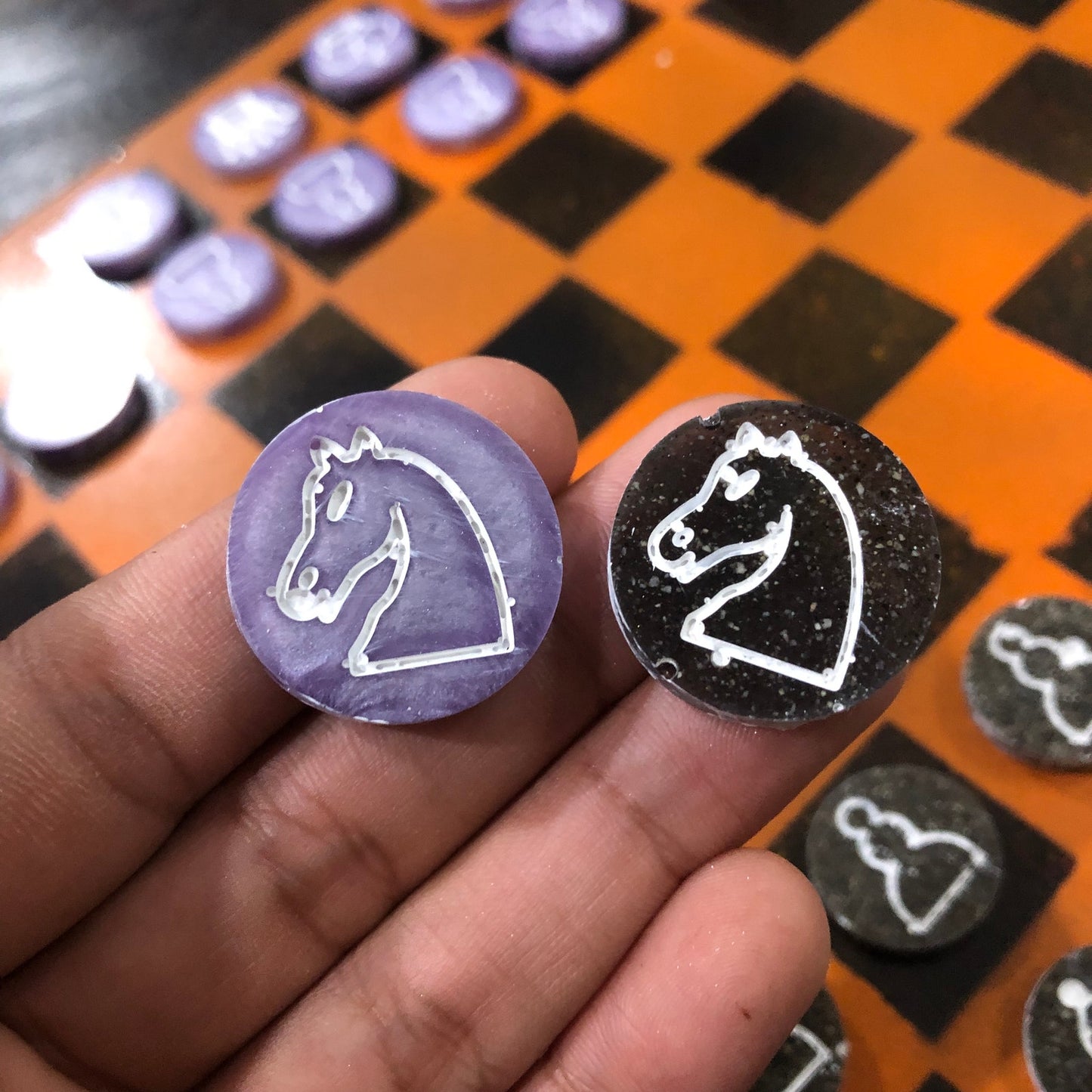 Orange & Black - Painted Chess Set