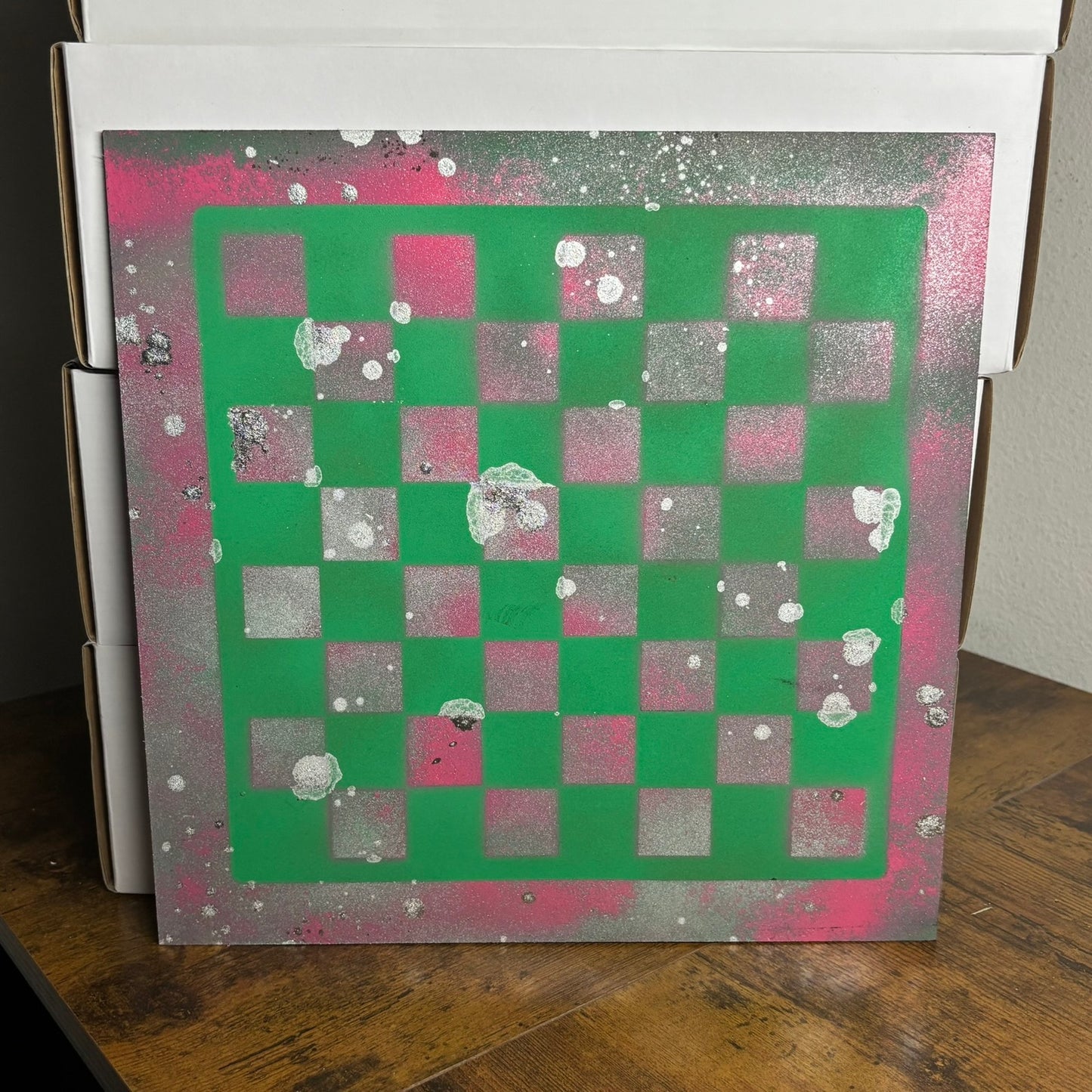 Chrome Pink & Green - Painted Chess Board
