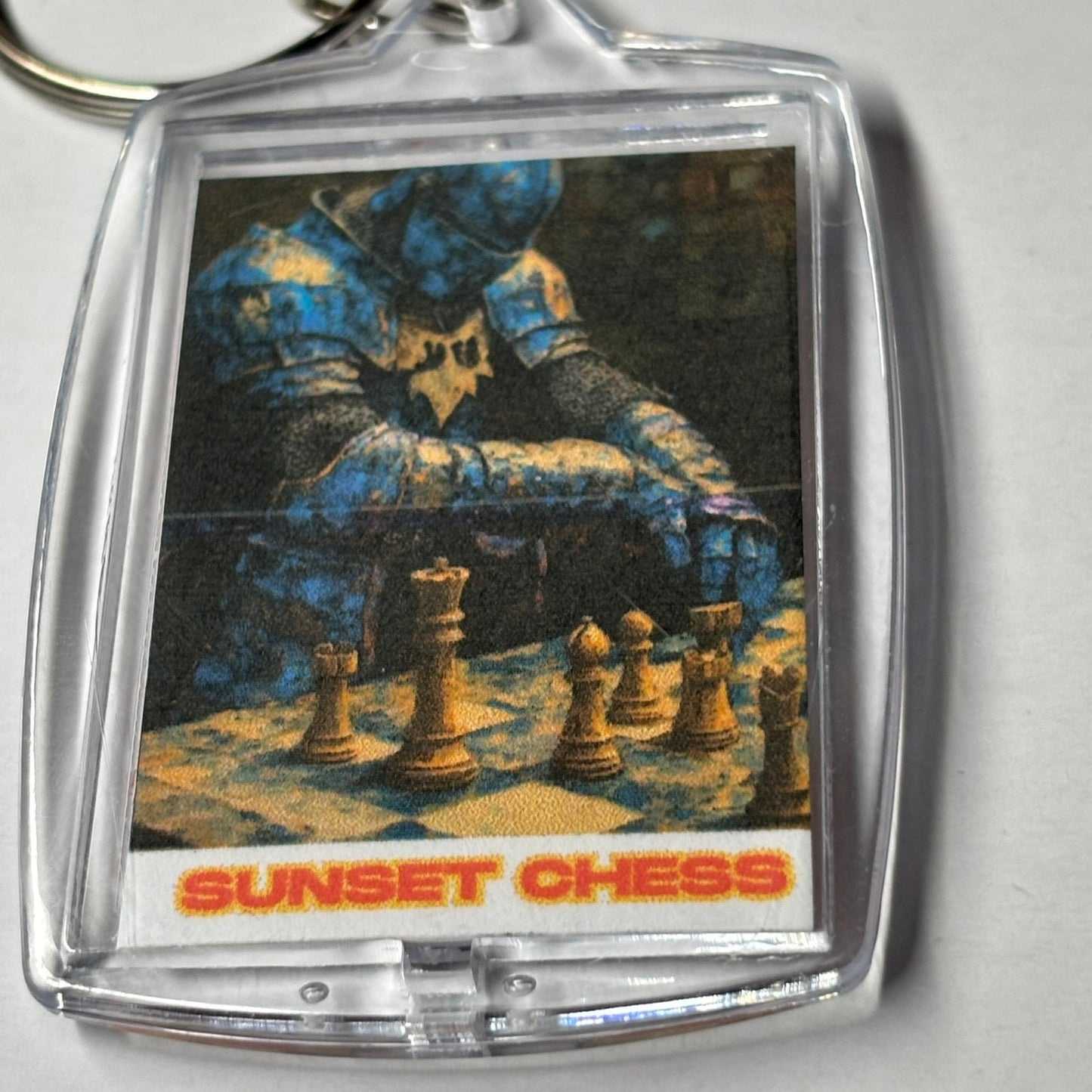 Blue Knight - Sunset Chess Photo Keychain
