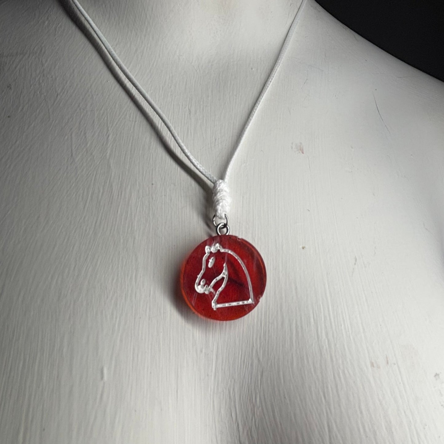 Cherry Red Knight - Handmade Resin Chess Necklace