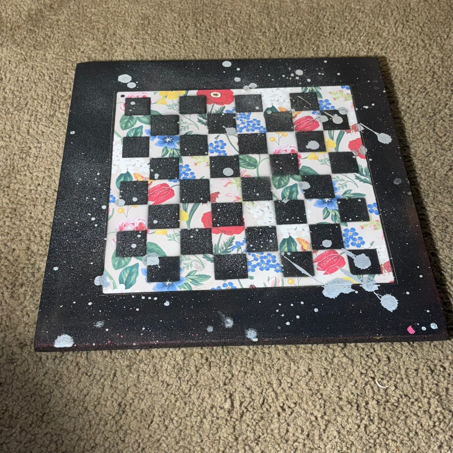 Pink Flowered Pattern - Large Deluxe Chess Set
