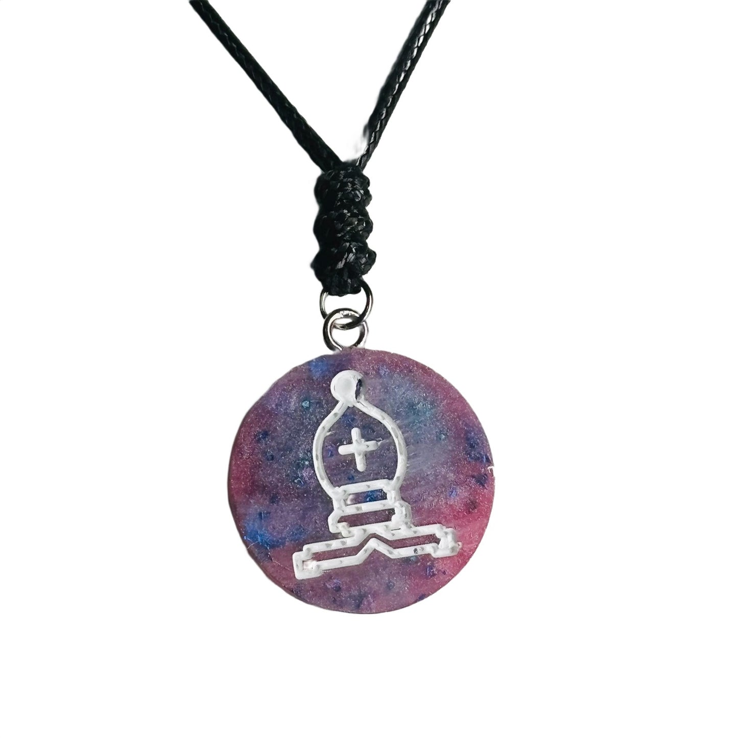 Galaxy Purple Bishop - Handmade Resin Chess Necklace