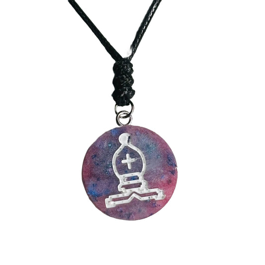 Galaxy Purple Bishop - Handmade Resin Chess Necklace