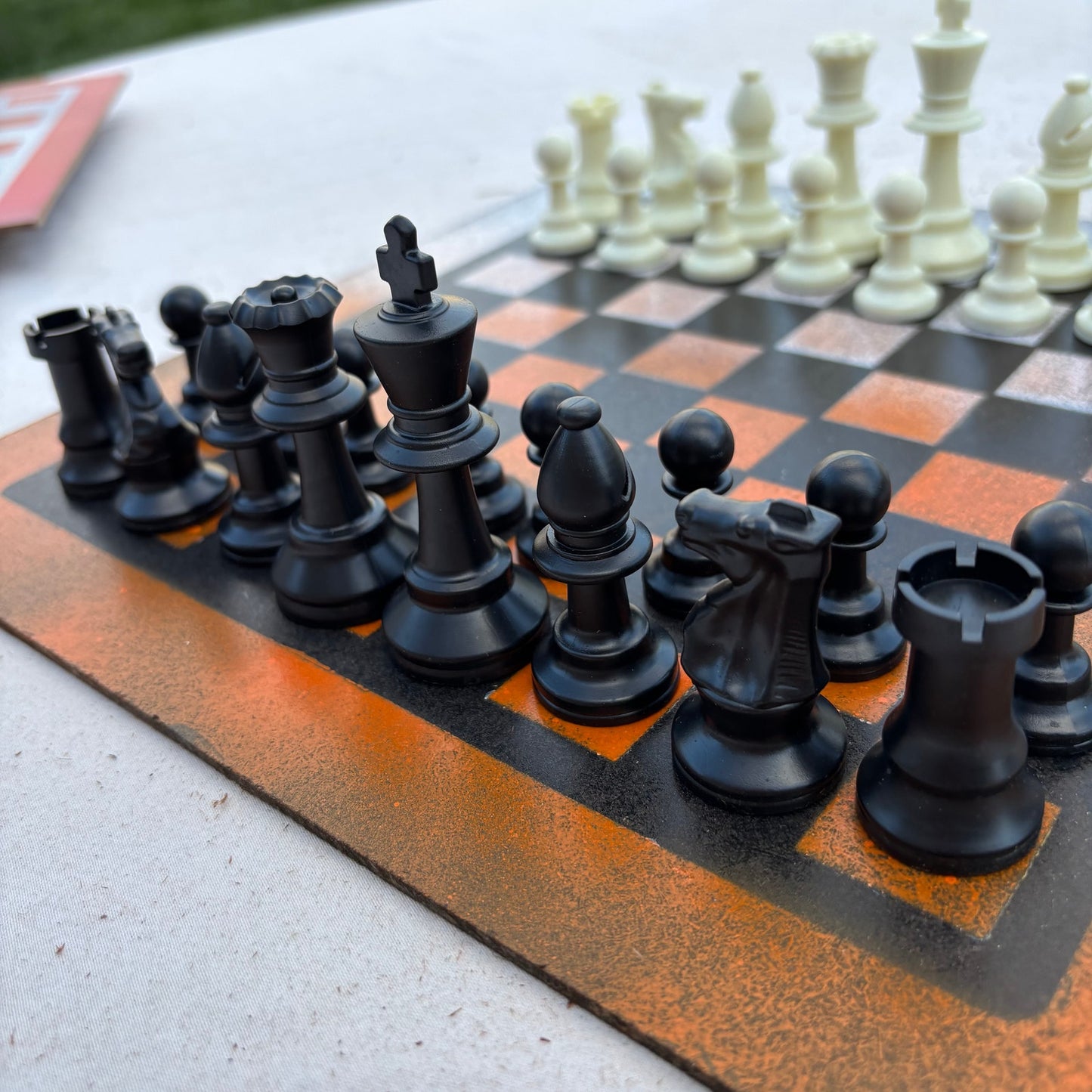 Orange & White Snow - Painted Chess Set