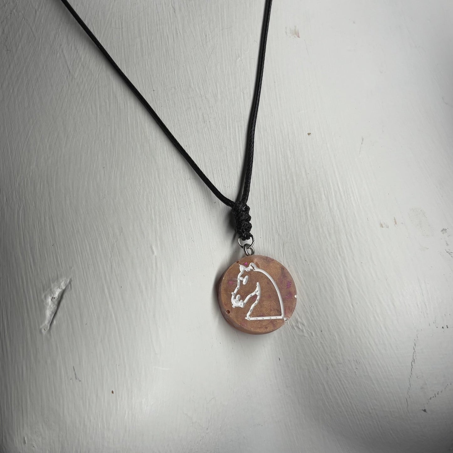 Crystal Peach Knight - Handmade Resin Chess Necklace