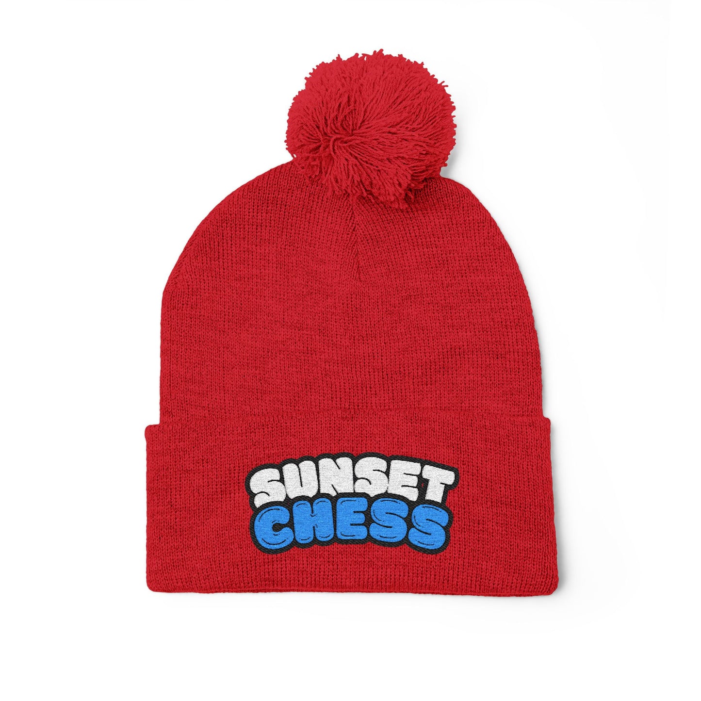 Sunset Chess - Pom Pom Red Beanie