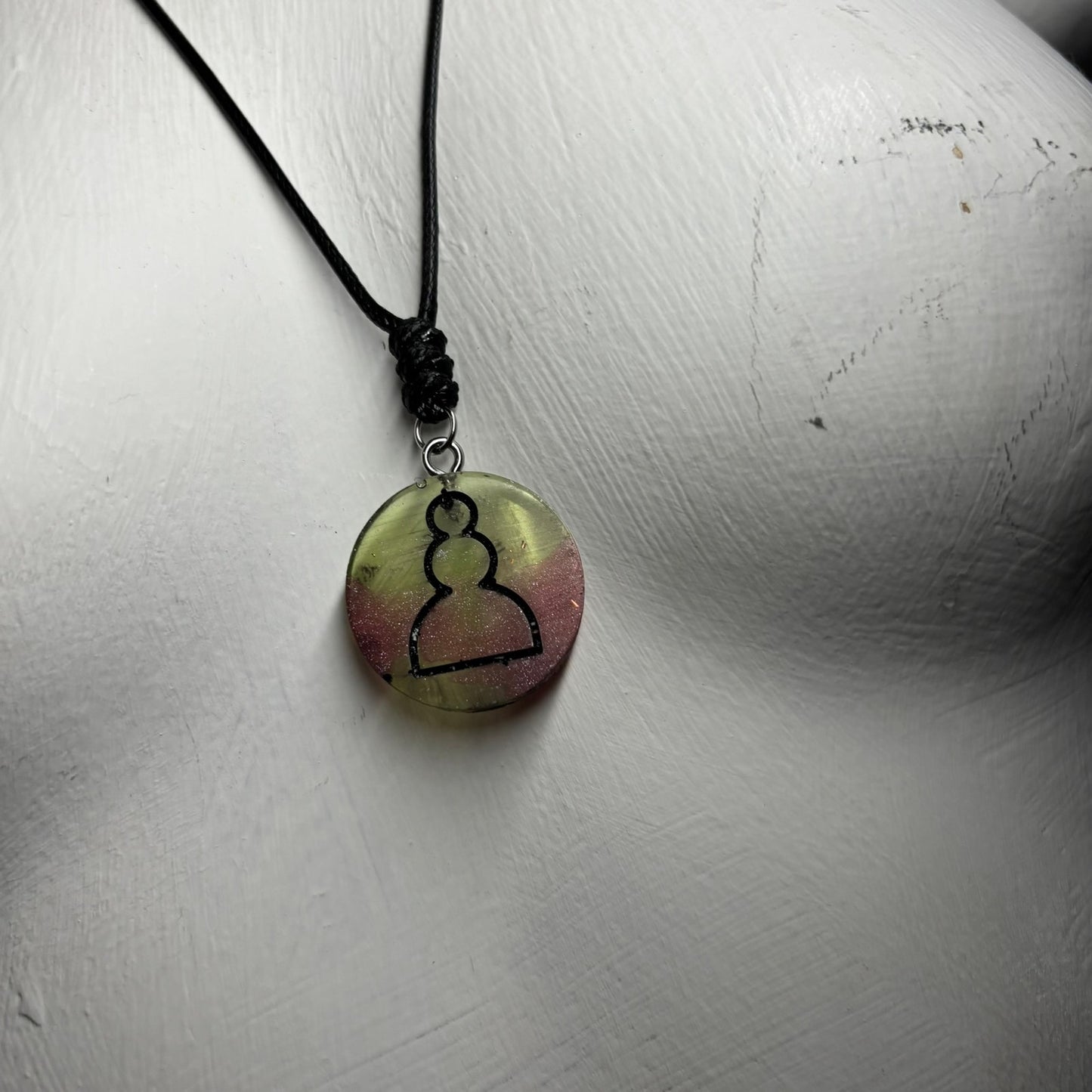Pink Green Swirl Pawn - Handmade Resin Chess Necklace