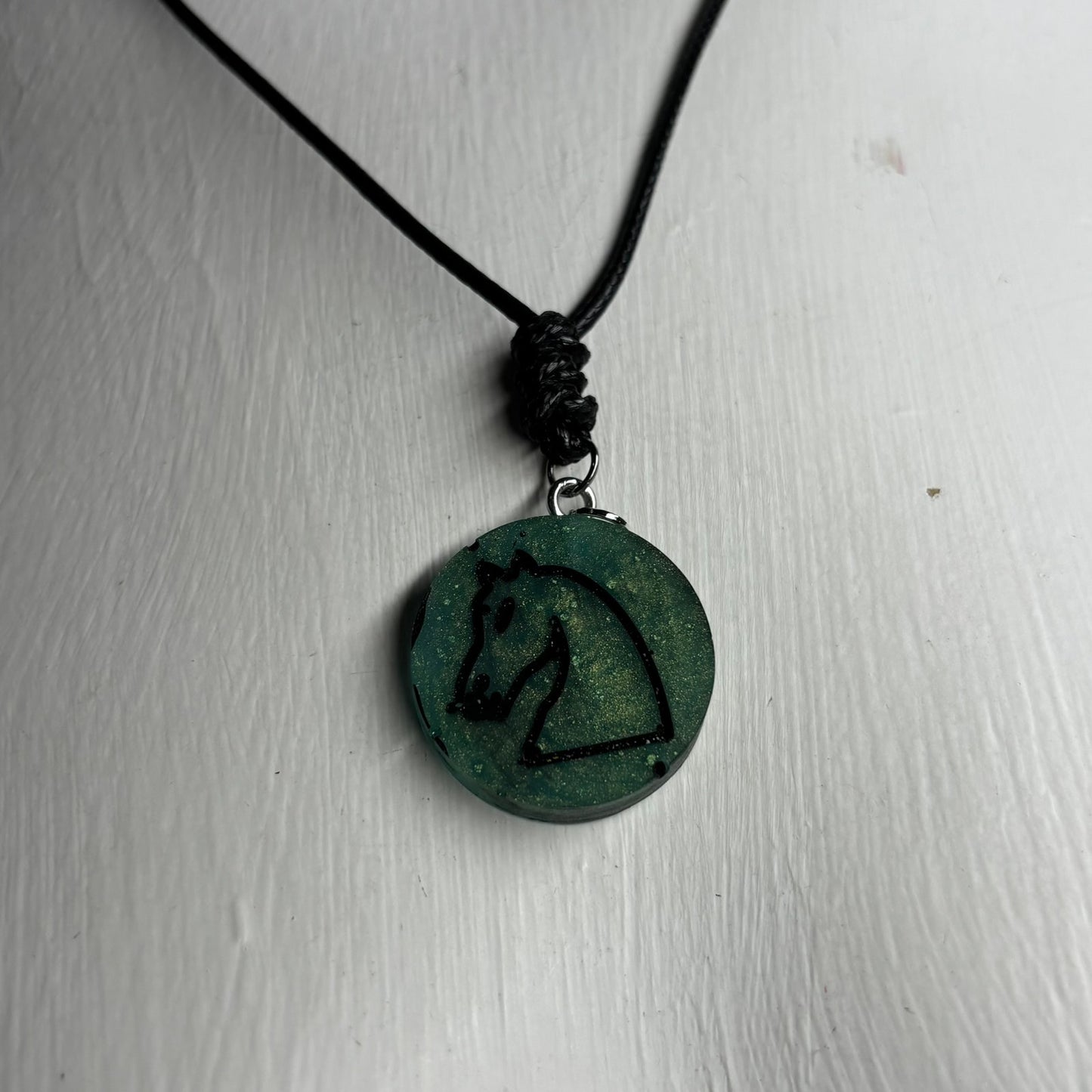 Dark Green Knight - Handmade Resin Chess Necklace