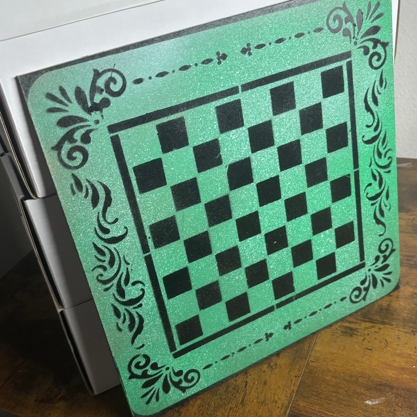 Green & Black - Painted Chess Board